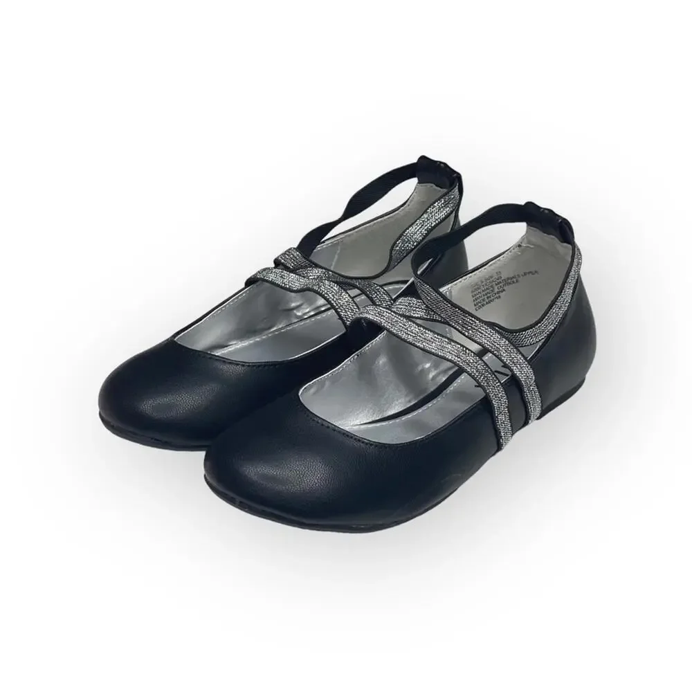 new Mia ☀︎︎ Abbey Vegan Leather Ankle Strap Ballet Flat ☀︎︎ Black + Silver ☀︎ 13